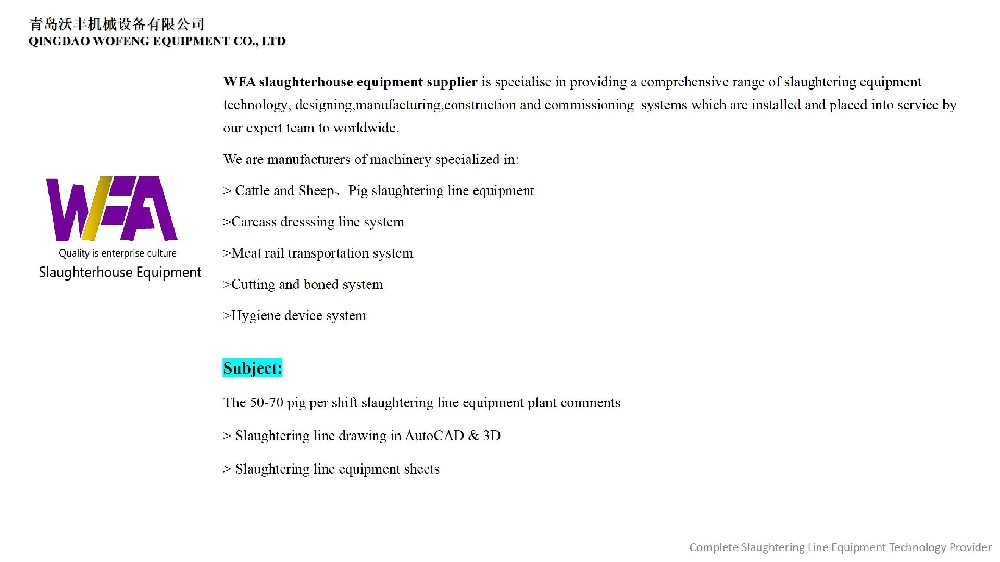 WFA Engineering The 50 Pig Pork Per Shift Slaughter House Equipment Project Proposal